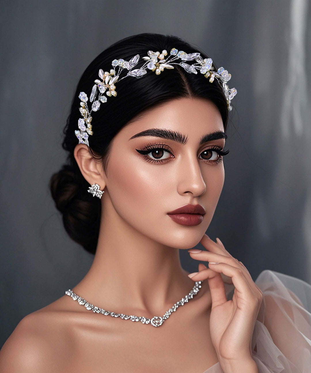 Elegant Silk Weave Zircon Floral Bride HairPiece