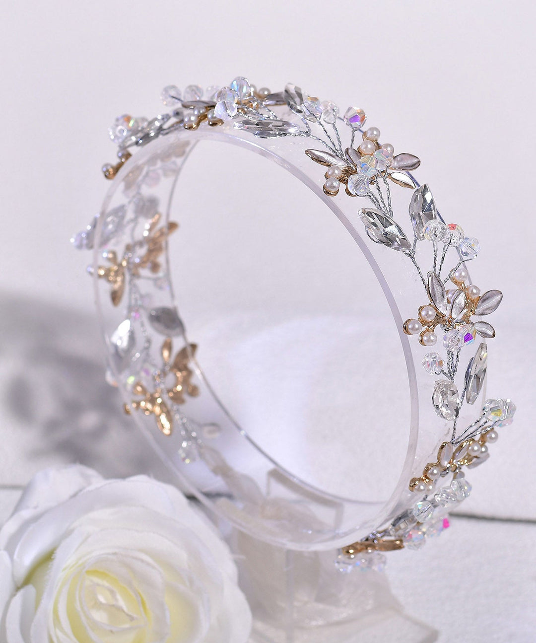 Elegant Silk Weave Zircon Floral Bride HairPiece