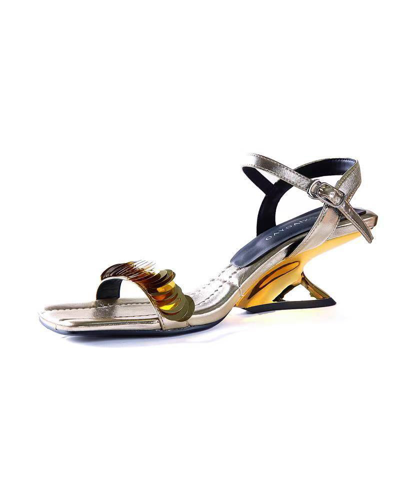 Elegant Silver Wedge Sandals Black Faux Leather Peep Toe