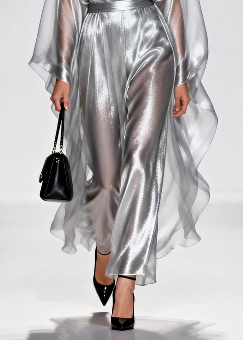 Elegant Silvery Tunic Draping Chiffon Long Dress Summer