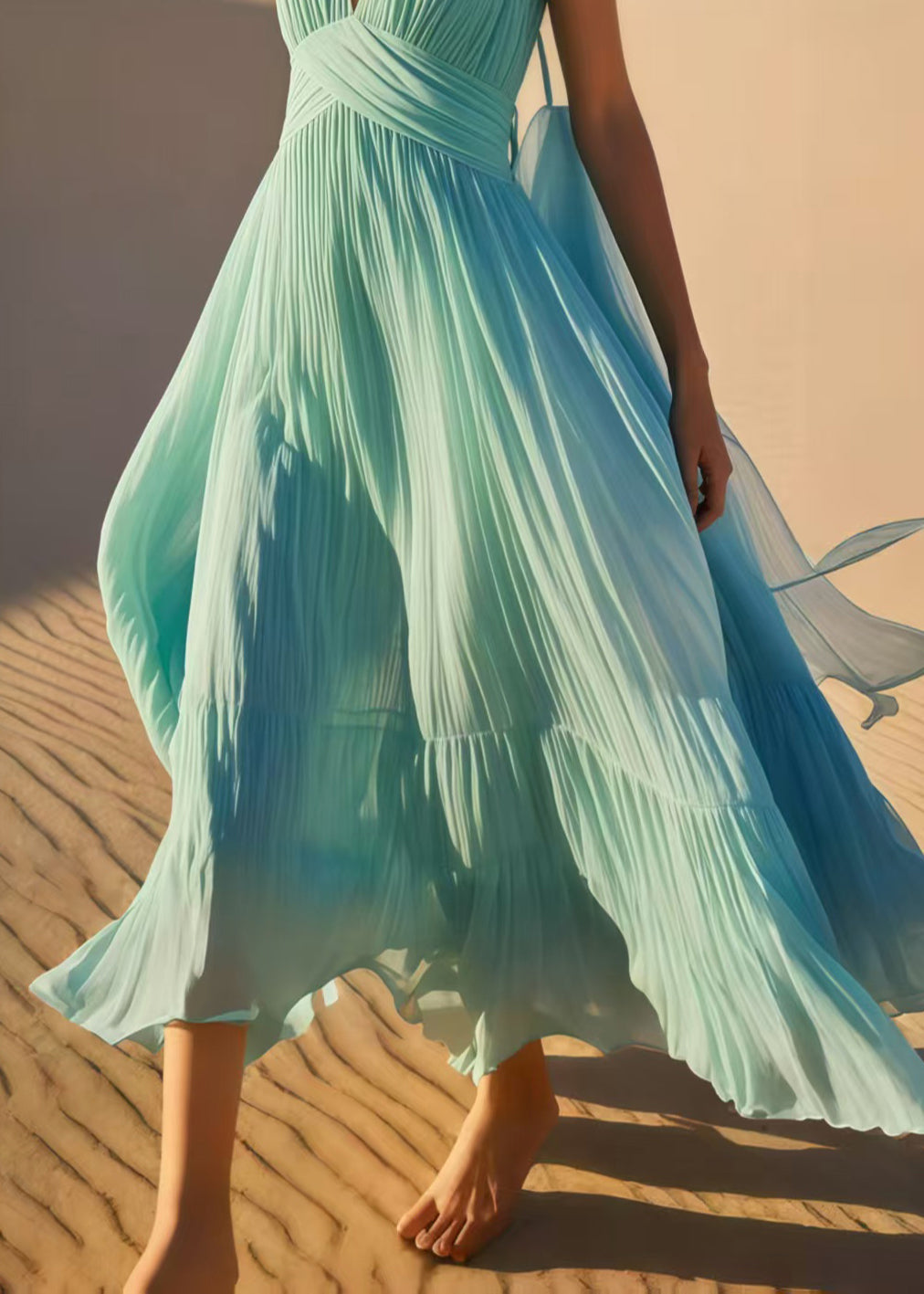 Elegant Sky Blue Exra Large Hem Chiffon Cami Dress Summer