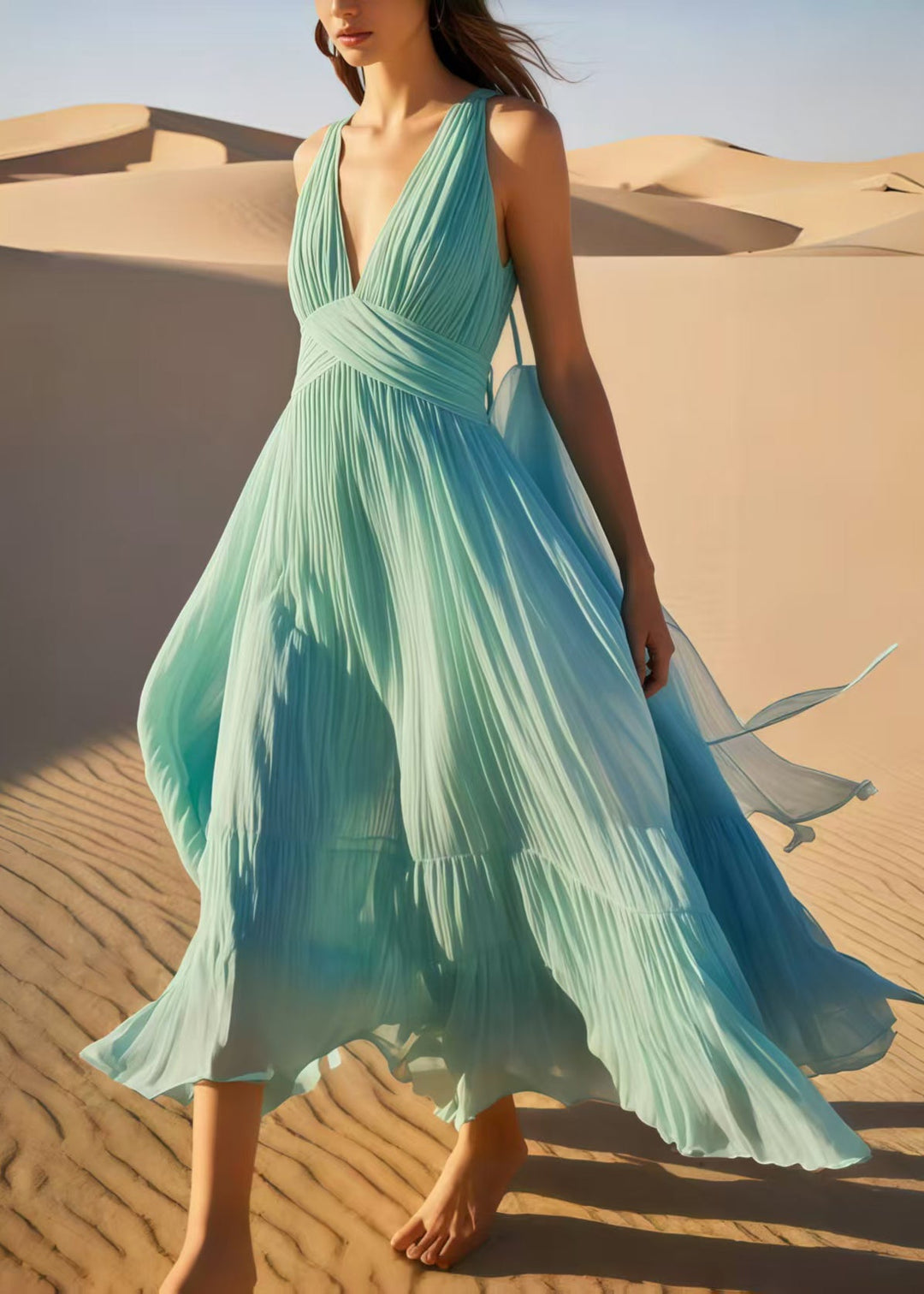 Elegant Sky Blue Exra Large Hem Chiffon Cami Dress Summer