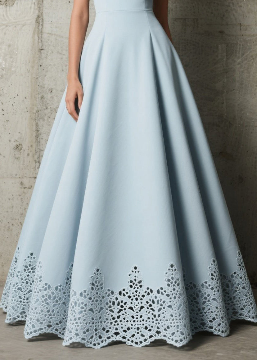 Elegant Sky Blue Exra Large Hem Hollow Out Spandex Party Dress Summer