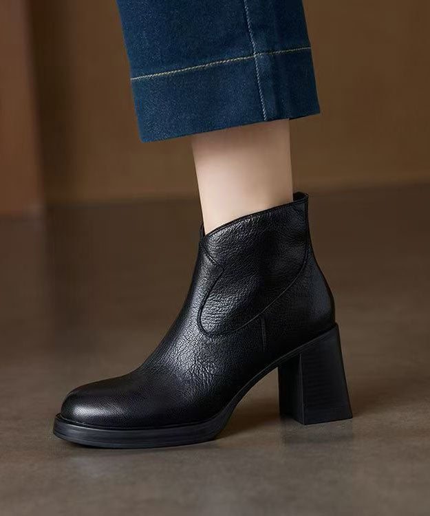 Elegant Splicing Chunky Boots Brown Sheepskin