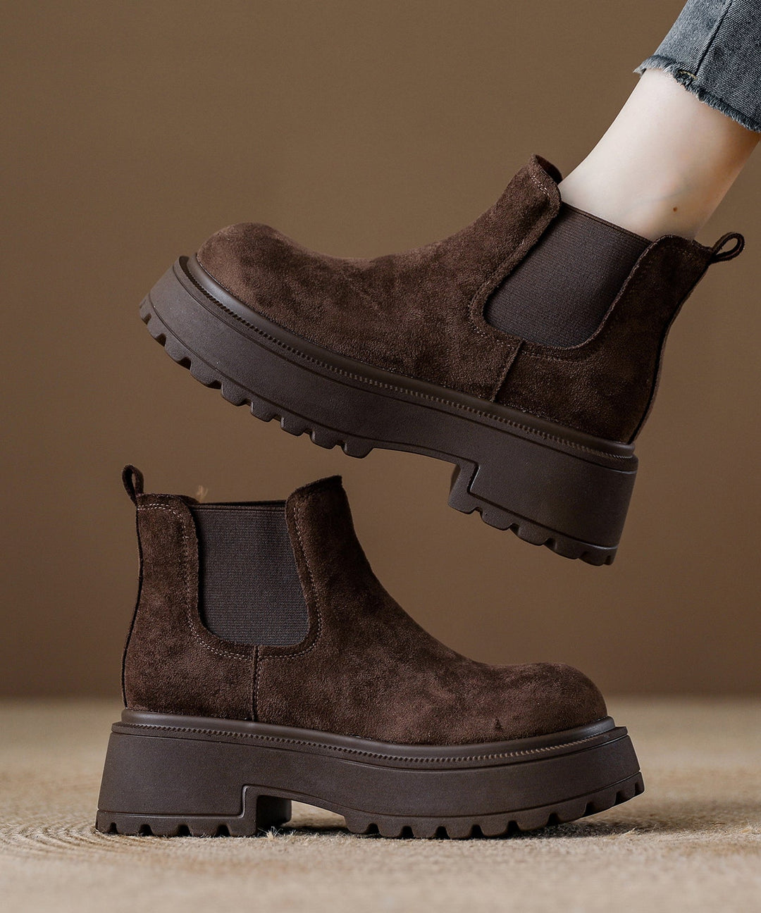 Elegant Splicing Comfy Platform Boots Coffee Suede