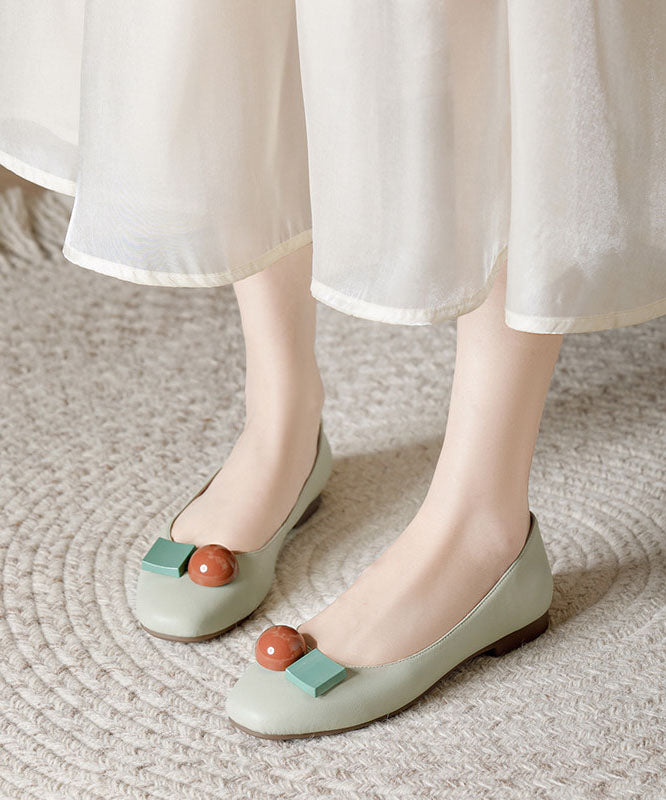Elegant Splicing Flat Shoes Light Green Cowhide Leather