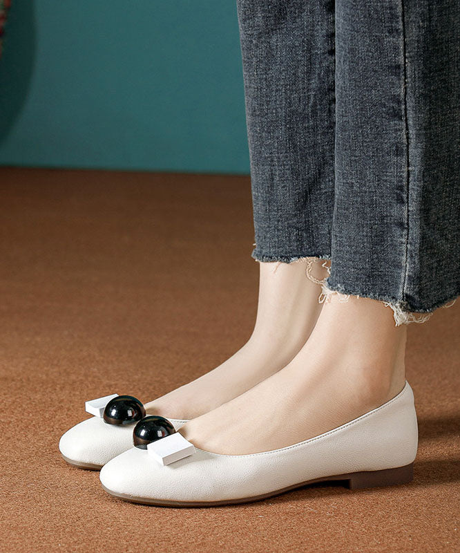 Elegant Splicing Flat Shoes Light Green Cowhide Leather