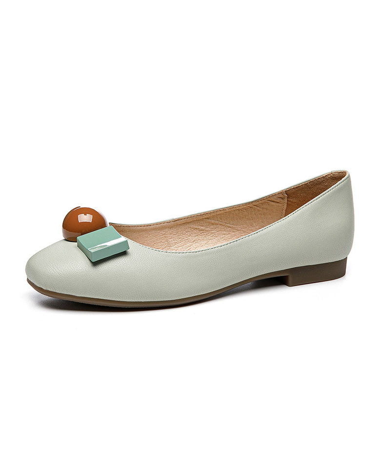 Elegant Splicing Flat Shoes Light Green Cowhide Leather