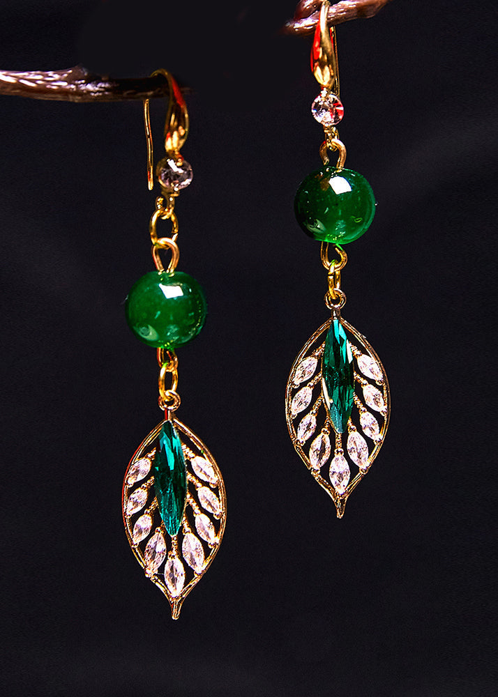 Elegant Turquoise Leaf Zircon Drop Earrings - Omychic