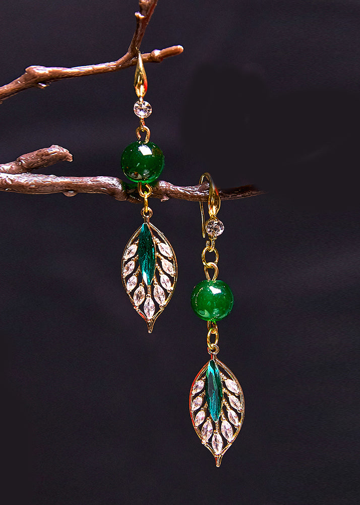 Elegant Turquoise Leaf Zircon Drop Earrings - Omychic