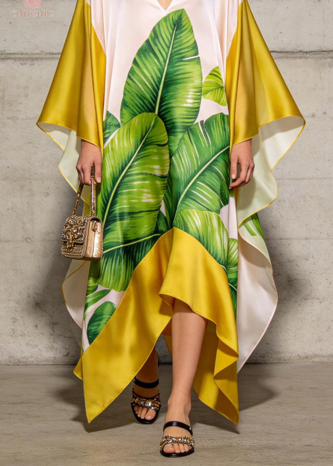 Elegant V Neck Asymmetrical Design Print Chiffon Dresses Summer - Omychic
