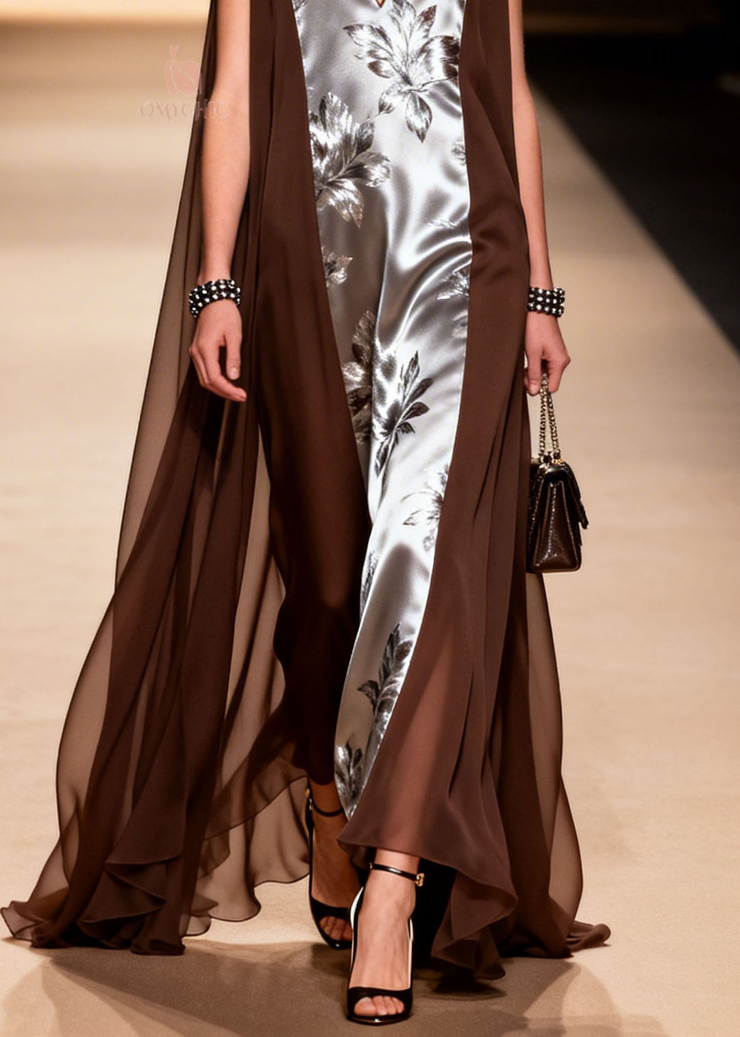 Elegant V Neck Print Patchwork Chiffon Dress Summer