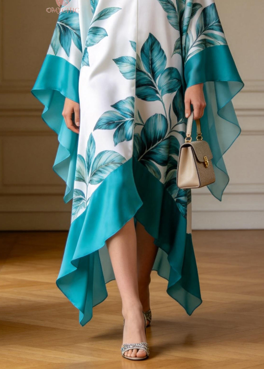Elegant V Neck Print Patchwork Chiffon Long Dresses Summer