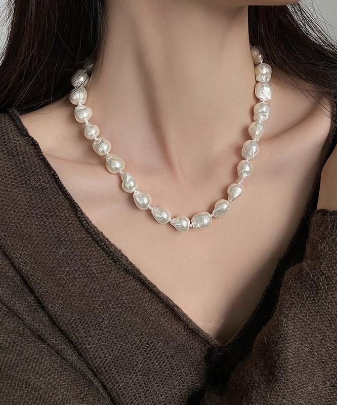 Elegant White Alloy Asymmetrical Pearl Gratuated Bead Necklace - Omychic