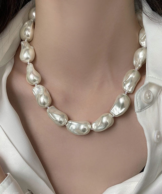 Elegant White Alloy Asymmetrical Pearl Gratuated Bead Necklace - Omychic