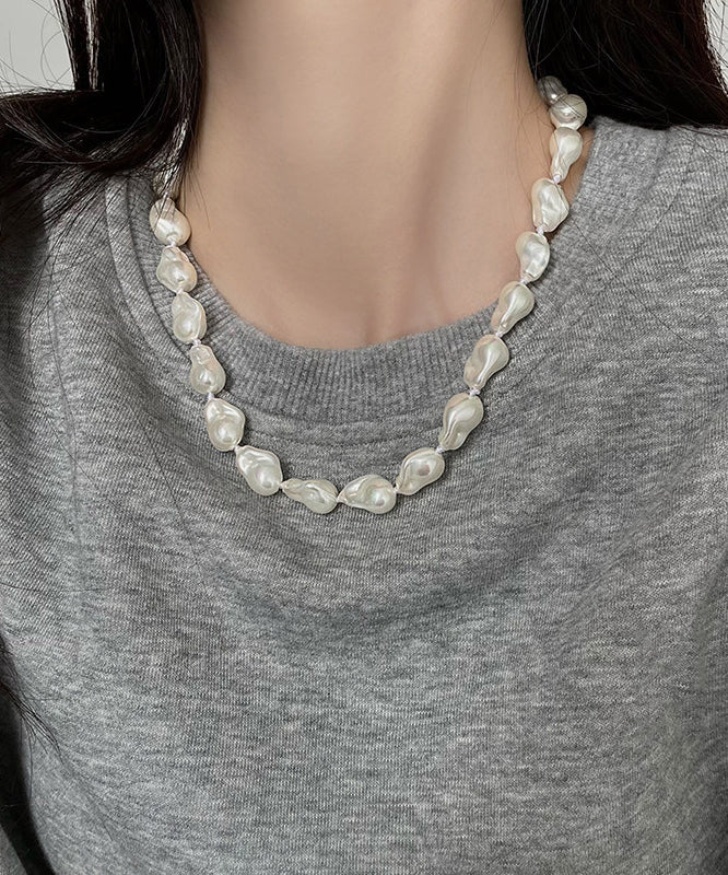 Elegant White Alloy Asymmetrical Pearl Gratuated Bead Necklace - Omychic