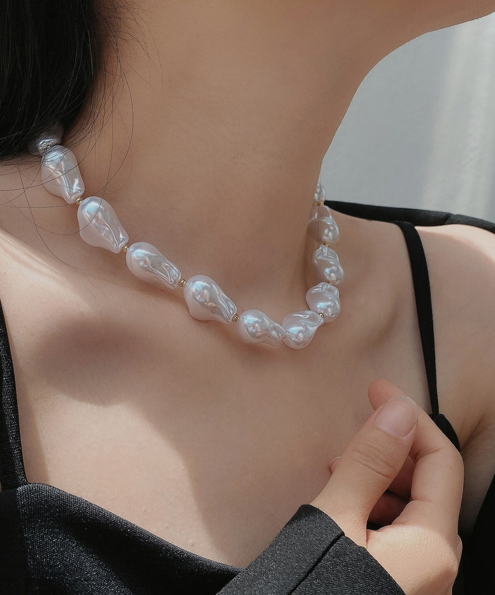 Elegant White Alloy Asymmetrical Pearl Princess Necklace