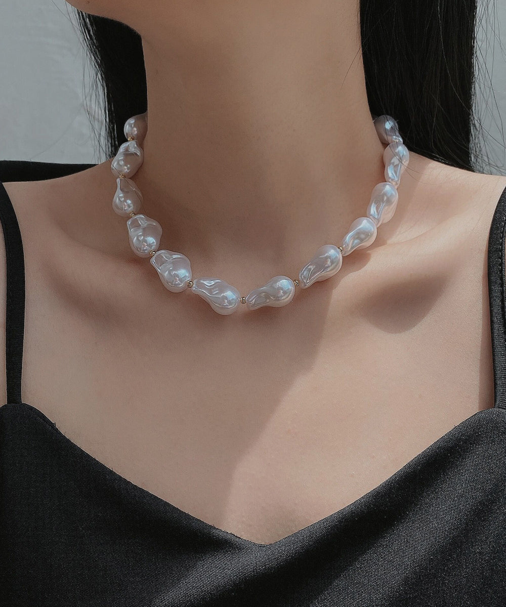 Elegant White Alloy Asymmetrical Pearl Princess Necklace