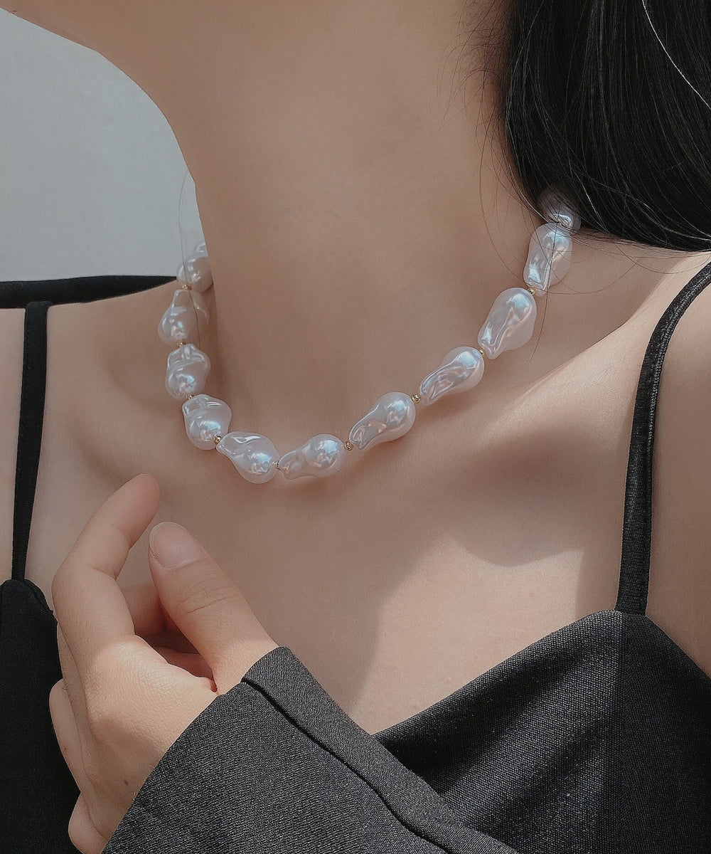 Elegant White Alloy Asymmetrical Pearl Princess Necklace