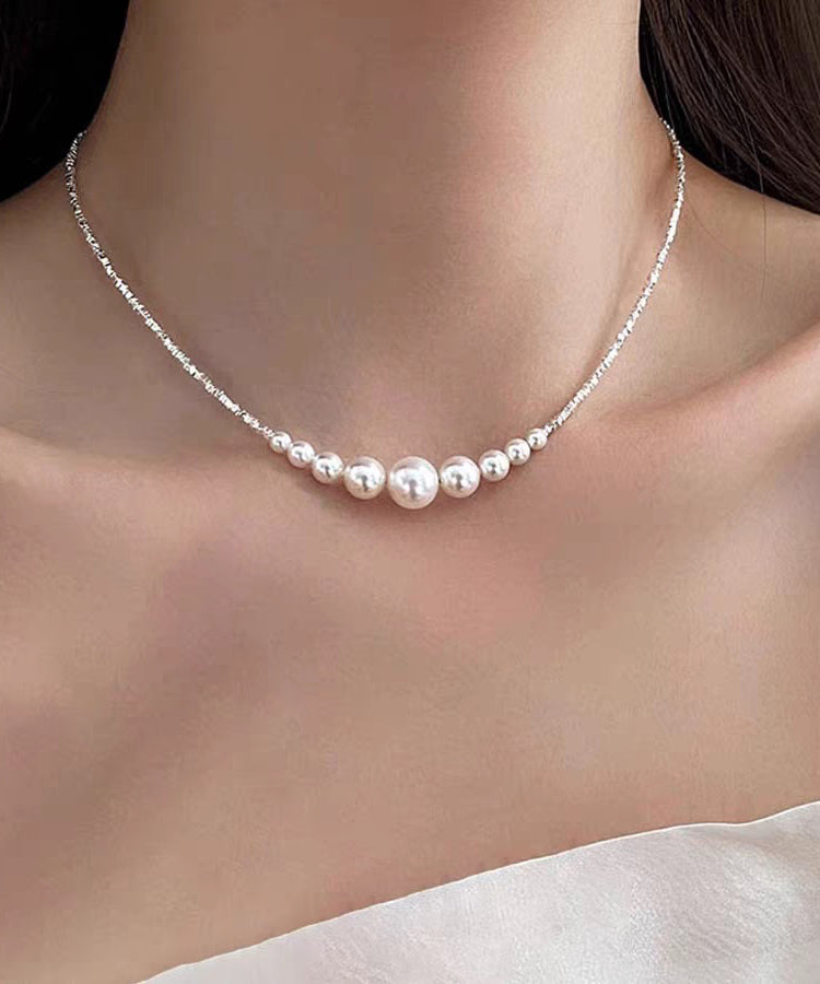 Elegant White Alloy Broken Silver Pearl Pendant Necklace