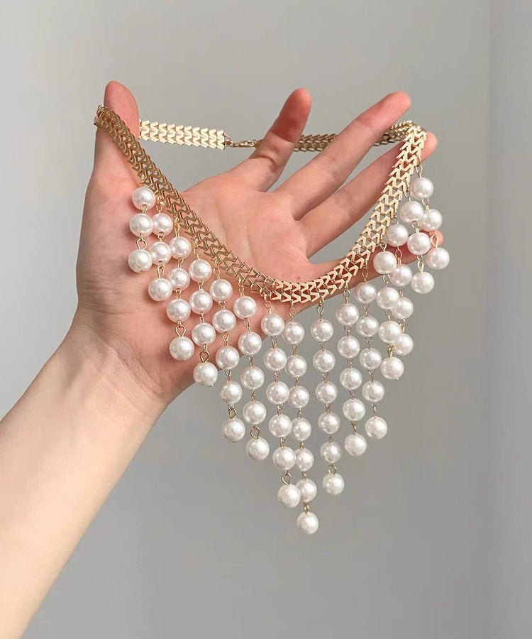 Elegant White Alloy Chain Grapes Pearl Tassel Pendant Necklace - Omychic