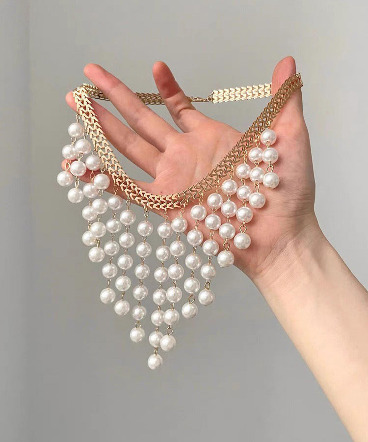 Elegant White Alloy Chain Grapes Pearl Tassel Pendant Necklace - Omychic