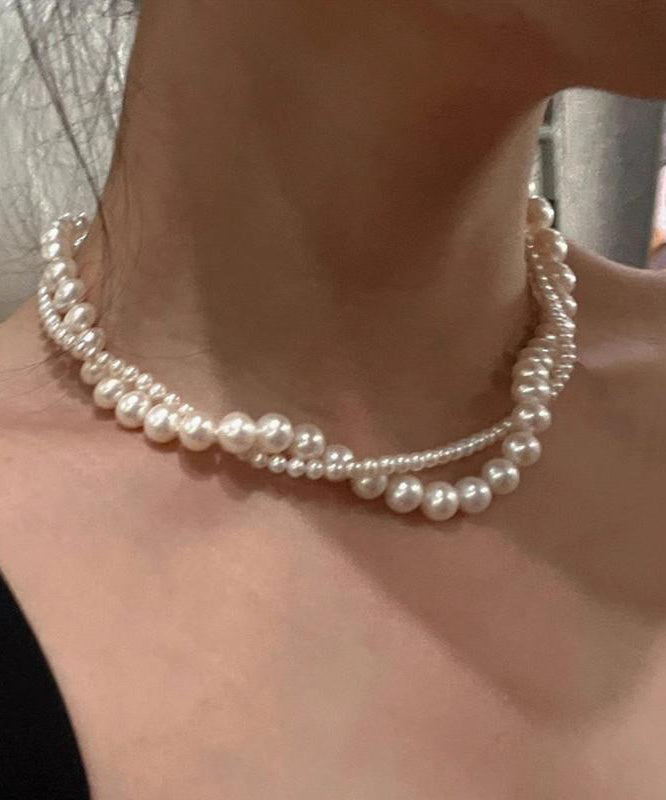 Elegant White Alloy Double-Layer Pearl Gratuated Bead Necklace