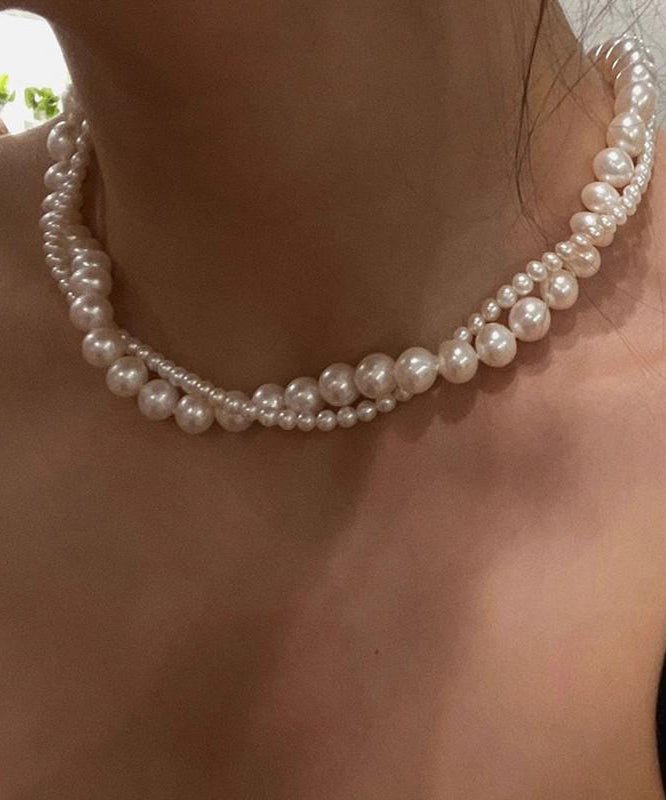 Elegant White Alloy Double-Layer Pearl Gratuated Bead Necklace