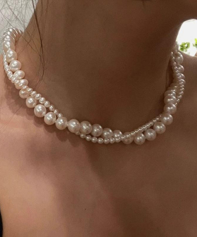 Elegant White Alloy Double-Layer Pearl Gratuated Bead Necklace