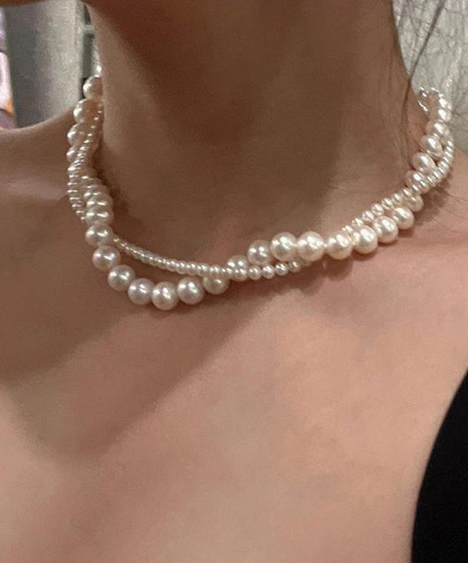 Elegant White Alloy Double-Layer Pearl Gratuated Bead Necklace