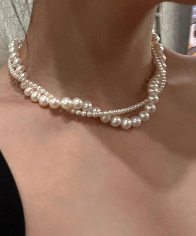 Elegant White Alloy Double-Layer Pearl Gratuated Bead Necklace