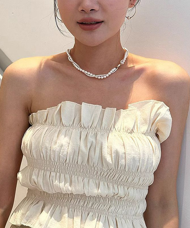 Elegant White Alloy Double-Layer Pearl Winding Gratuated Bead Necklace