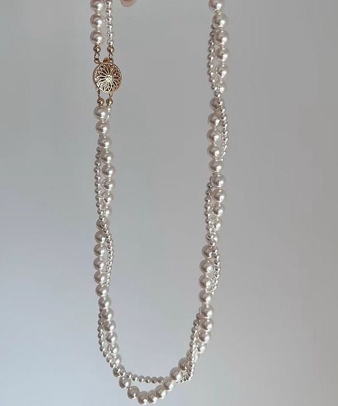 Elegant White Alloy Double-Layer Pearl Winding Gratuated Bead Necklace