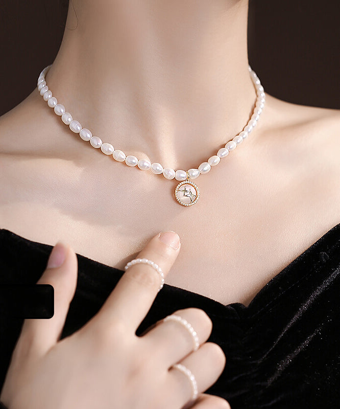 Elegant White Alloy Pearl Cat Eye Stone Pendant Necklace