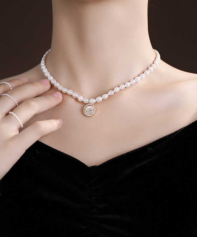 Elegant White Alloy Pearl Cat Eye Stone Pendant Necklace