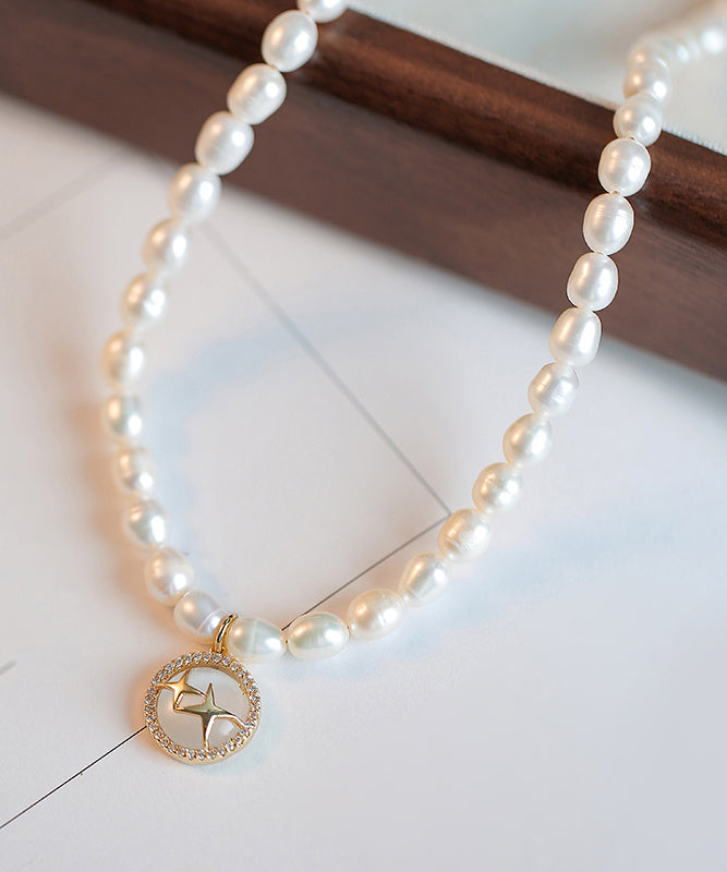 Elegant White Alloy Pearl Cat Eye Stone Pendant Necklace