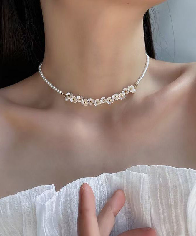 Elegant White Alloy Pearl Floral Princess Necklace