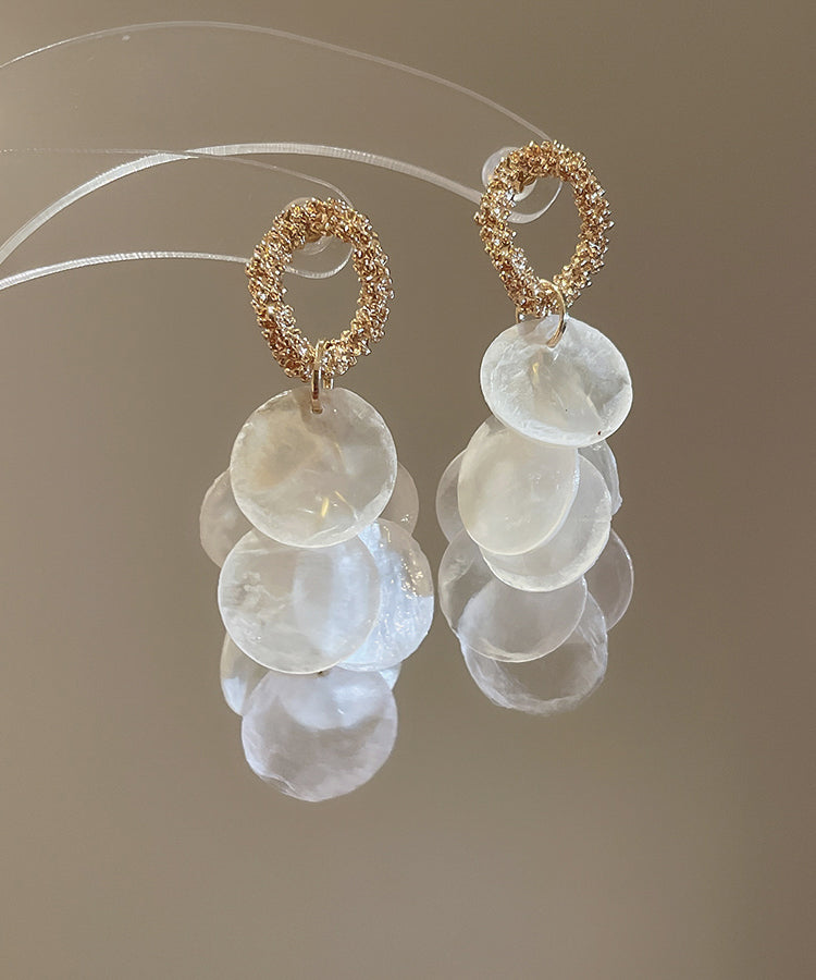 Elegant White Alloy Shell Tassel Drop Earrings