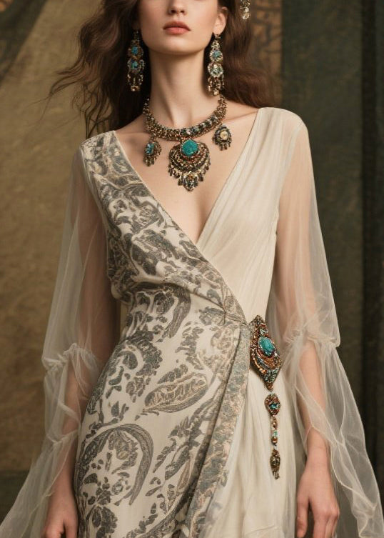 Elegant White Asymmetrical Print Chiffon Vacation Dress Summer