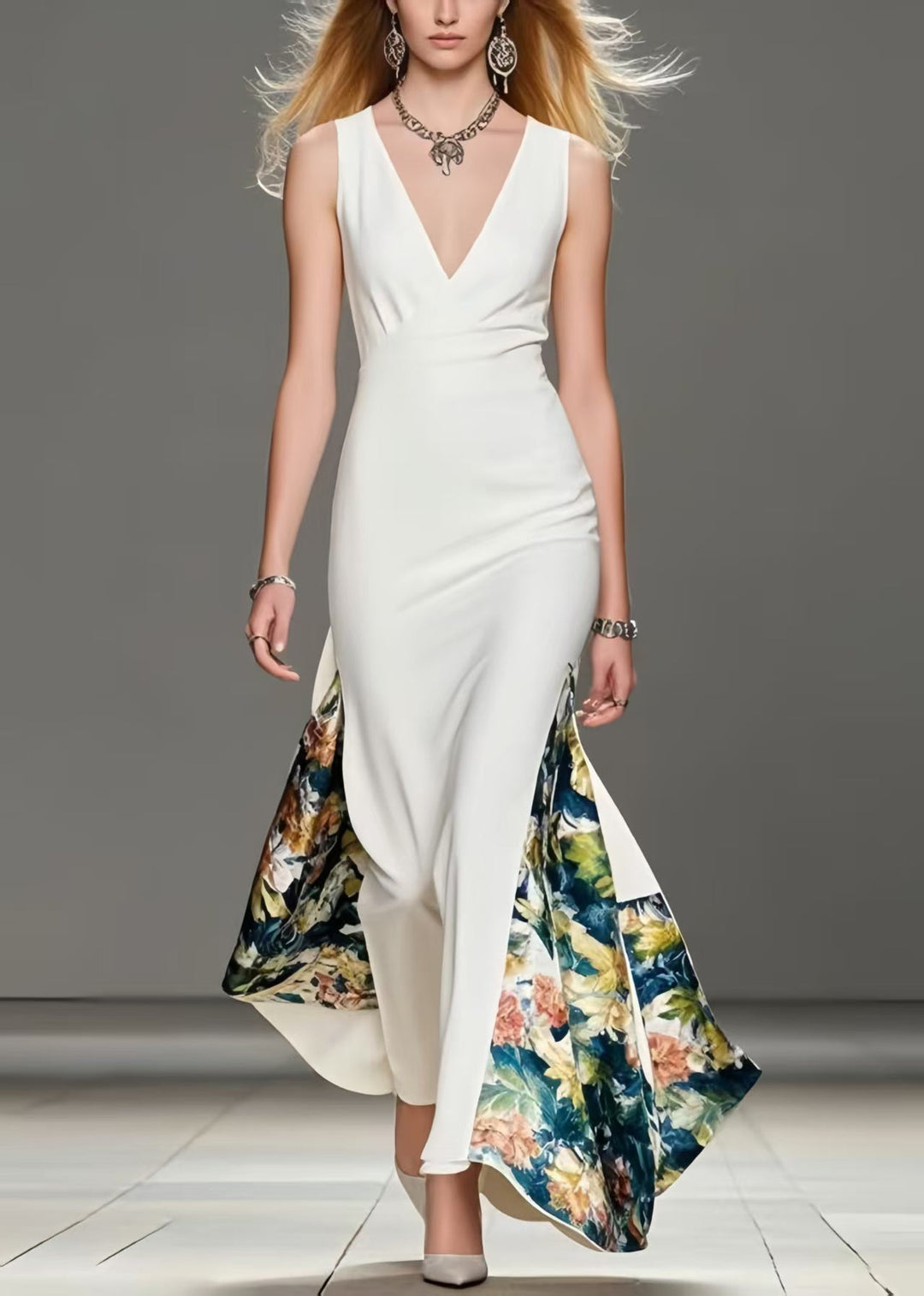 Elegant White Asymmetrical Print Wraped Party Dress Summer