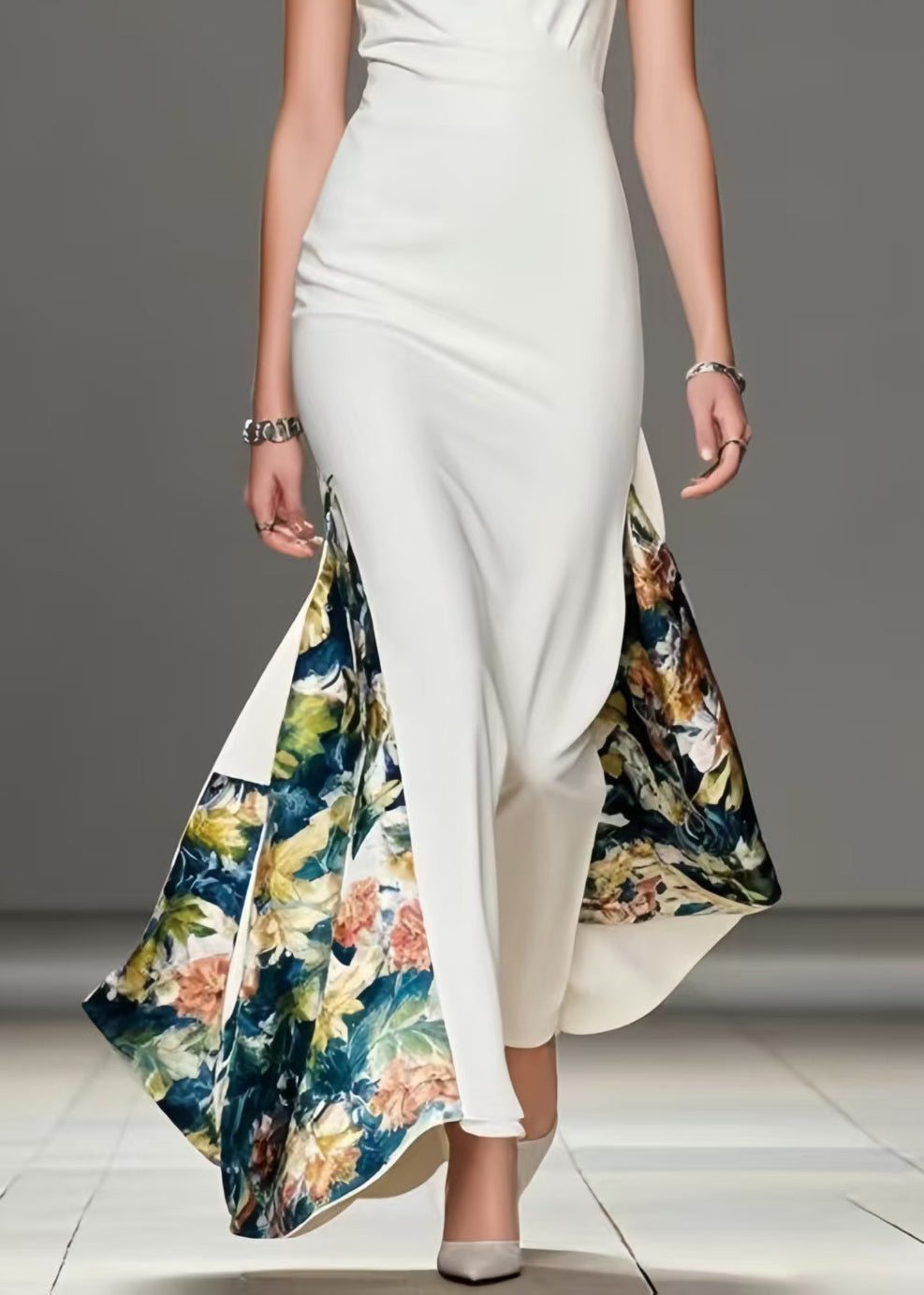 Elegant White Asymmetrical Print Wraped Party Dress Summer