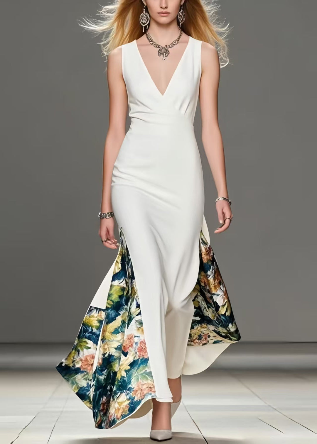 Elegant White Asymmetrical Print Wraped Party Dress Summer