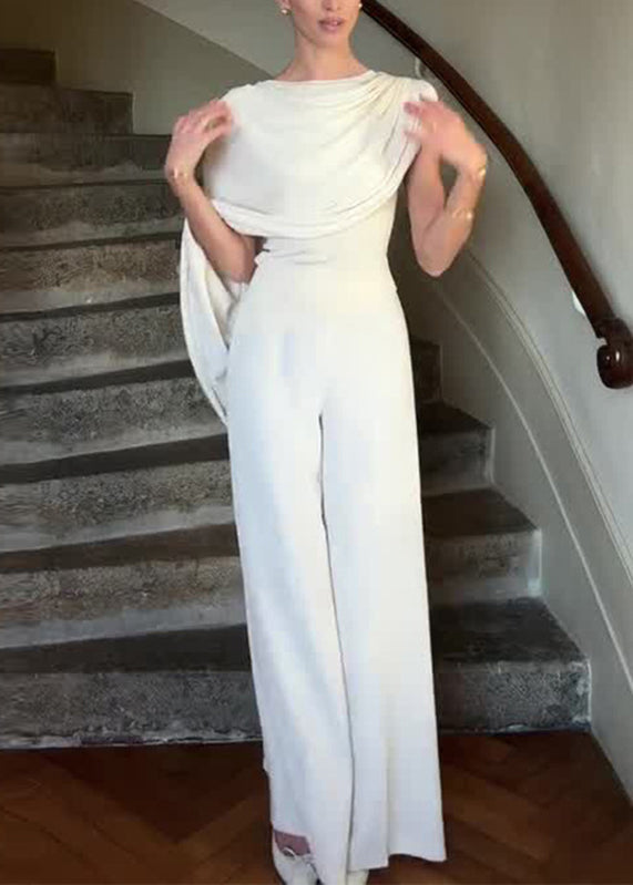Elegant White Asymmetrical Solid Slim Jumpsuits Summer