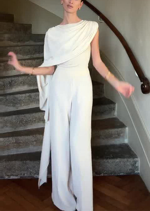 Elegant White Asymmetrical Solid Slim Jumpsuits Summer