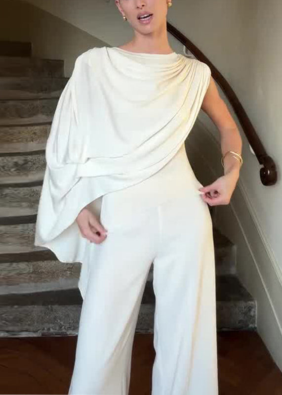 Elegant White Asymmetrical Solid Slim Jumpsuits Summer