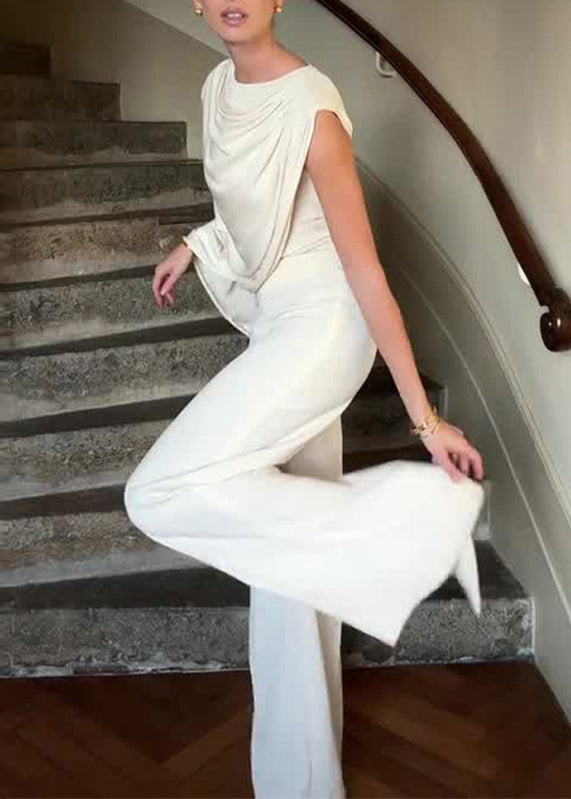Elegant White Asymmetrical Solid Slim Jumpsuits Summer