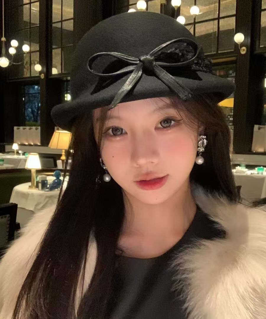 Elegant White Bow Lace Woolen Bucket Hat
