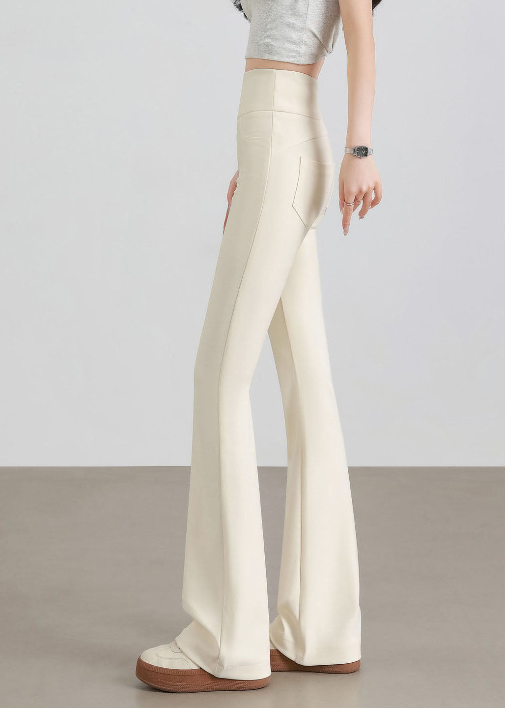 Elegant White Butt Scrunch Cotton Flare Yoga Pants Fall