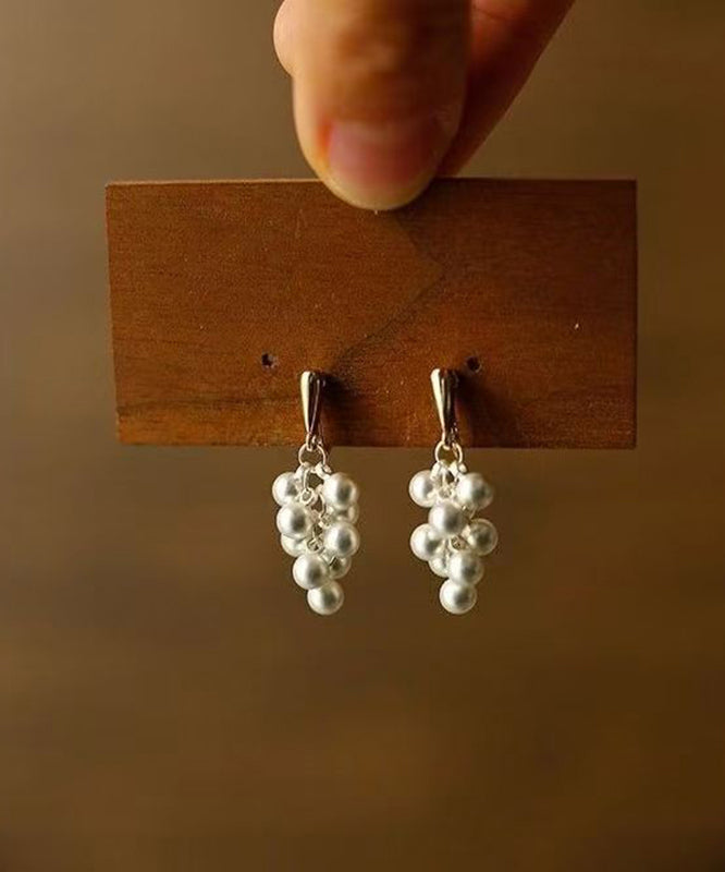 Elegant White Copper Alloy Pea Drop Earrings