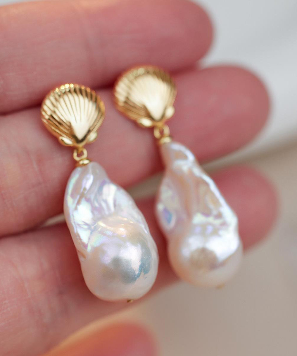 Elegant White Copper Alloy Pearl Fish Tail Drop Earrings
